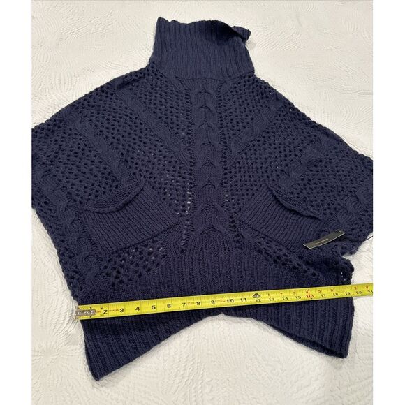 BCBG Maxazria Women's All Navy Blue Turtle Neck Poncho Sweater Size S/M NWT - Picture 7 of 16